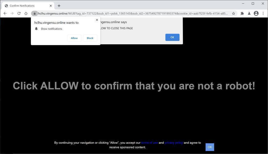 Image: Chrome browser is redirected to Vingensu.online