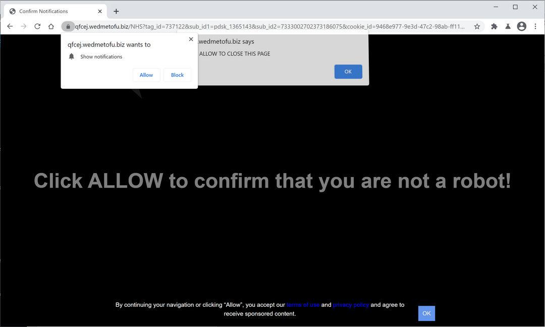 Image: Chrome browser is redirected to Wedmetofu.biz