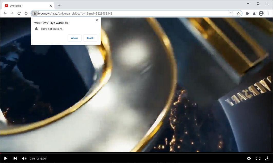 Image: Chrome browser is redirected to Woonews1.xyz