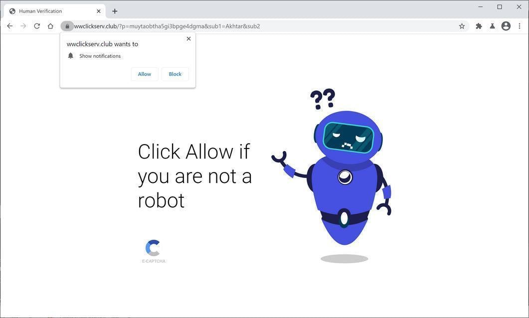 Image: Chrome browser is redirected to Wwclickserv.club