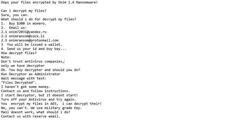 Image: Onim ransomware