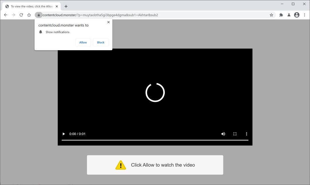 Image: Chrome browser is redirected to Contentcloud.monster