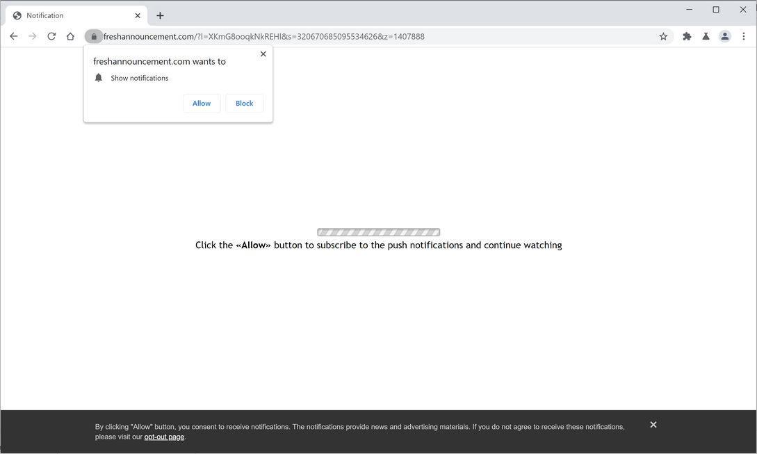 Image: Chrome browser is redirected to Freshannouncement.com