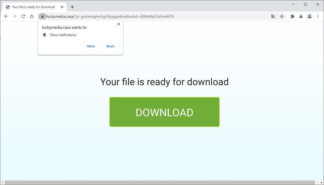 Image: Chrome browser is redirected to Luckymedia.casa