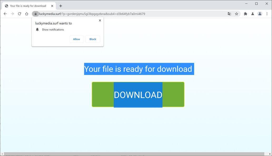 Image: Chrome browser is redirected to Luckymedia.surf