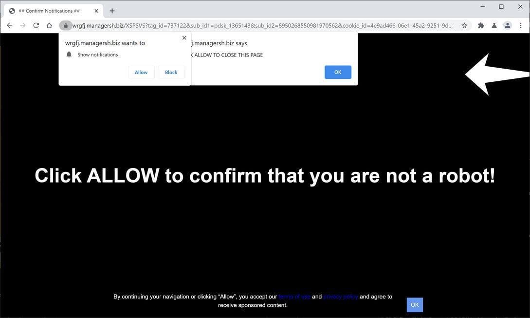 Image: Chrome browser is redirected to Managersh.biz