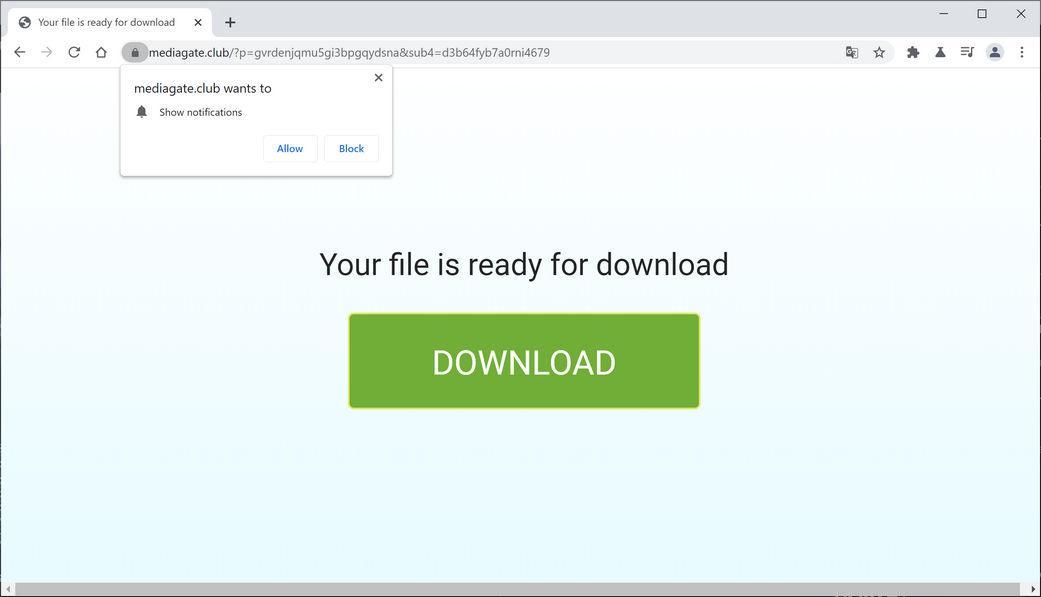 Image: Chrome browser is redirected to Mediagate.club