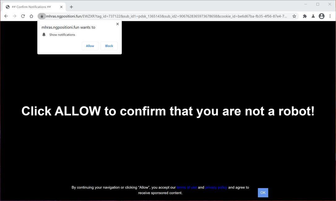 Image: Chrome browser is redirected to Ngpositioni.fun