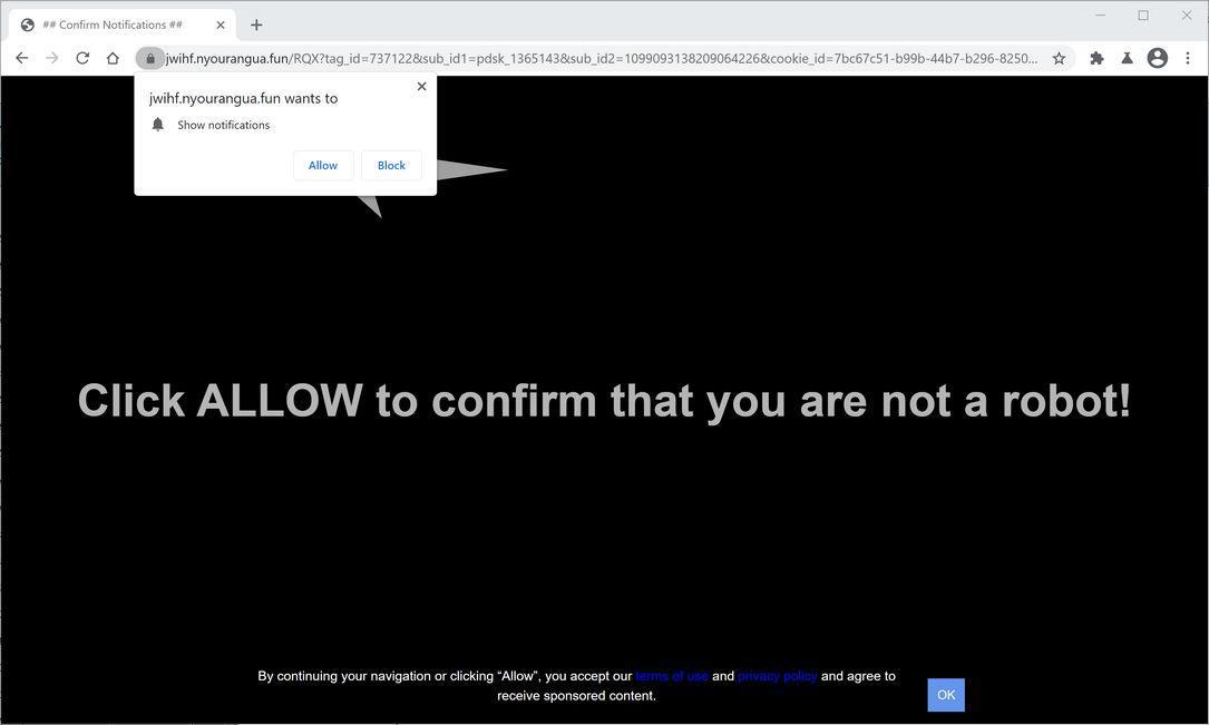 Image: Chrome browser is redirected to Nyourangua.fun