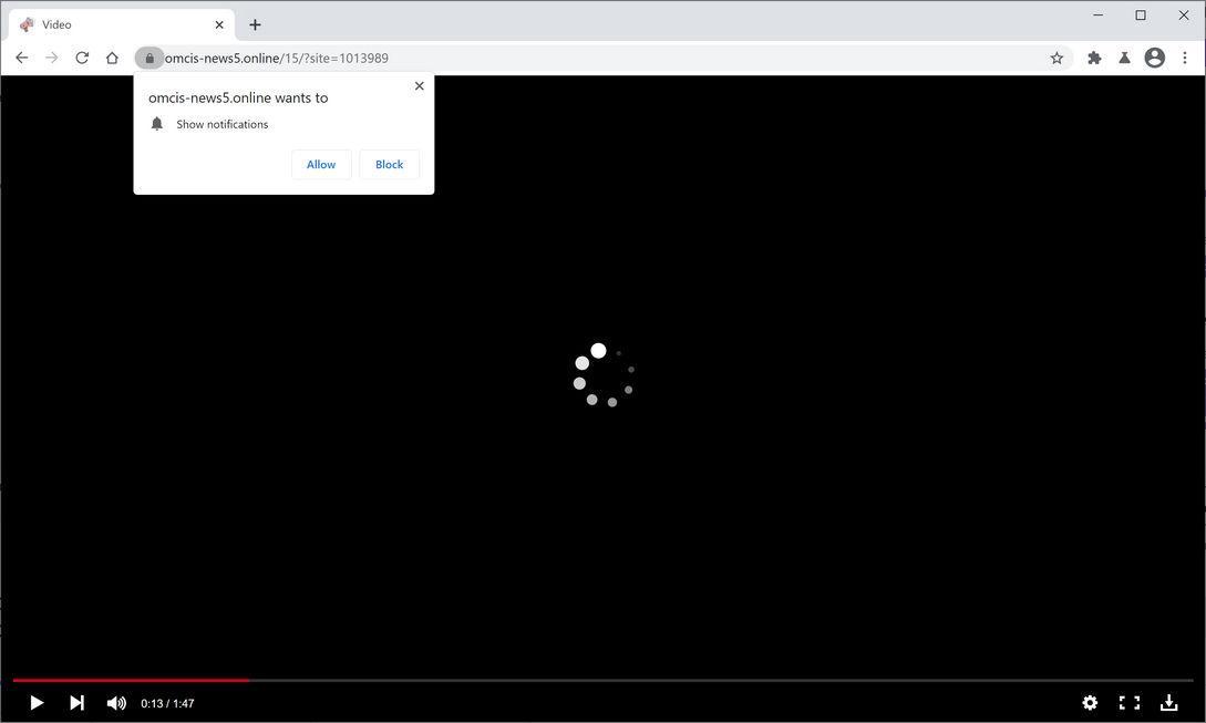 Image: Chrome browser is redirected to Omcis-news5.online