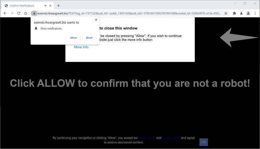 Image: Chrome browser is redirected to Ritwasgreatt.biz