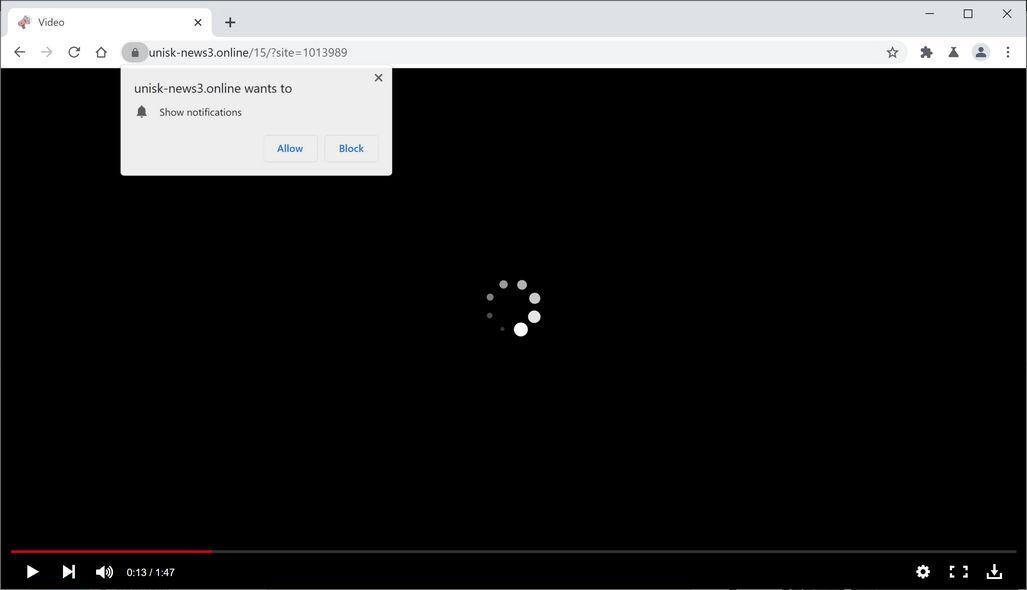 Image: Chrome browser is redirected to Unisk-news3.online