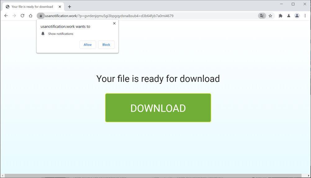 Image: Chrome browser is redirected to Usanotification.work