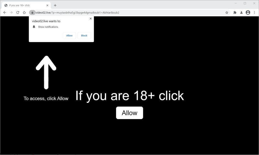 Image: Chrome browser is redirected to Video02.live