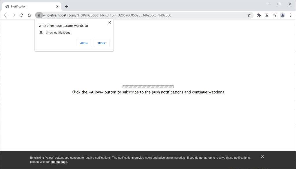 Image: Chrome browser is redirected to Wholefreshposts.com