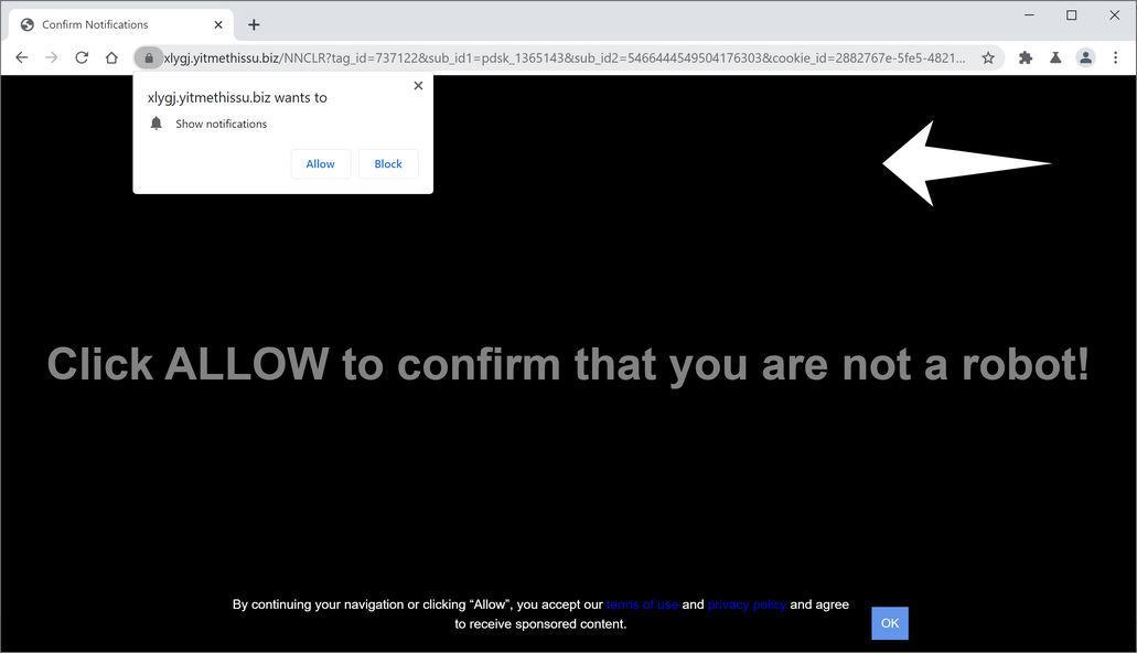 Image: Chrome browser is redirected to Yitmethissu.biz
