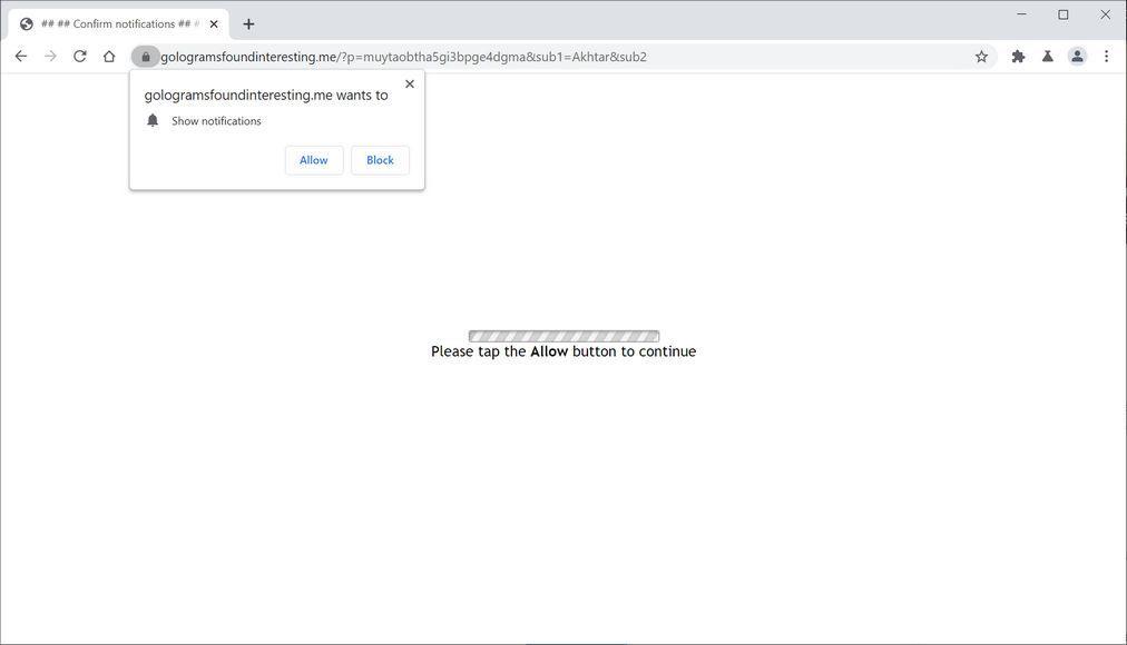 Image: Chrome browser is redirected to Gologramsfoundinteresting.me