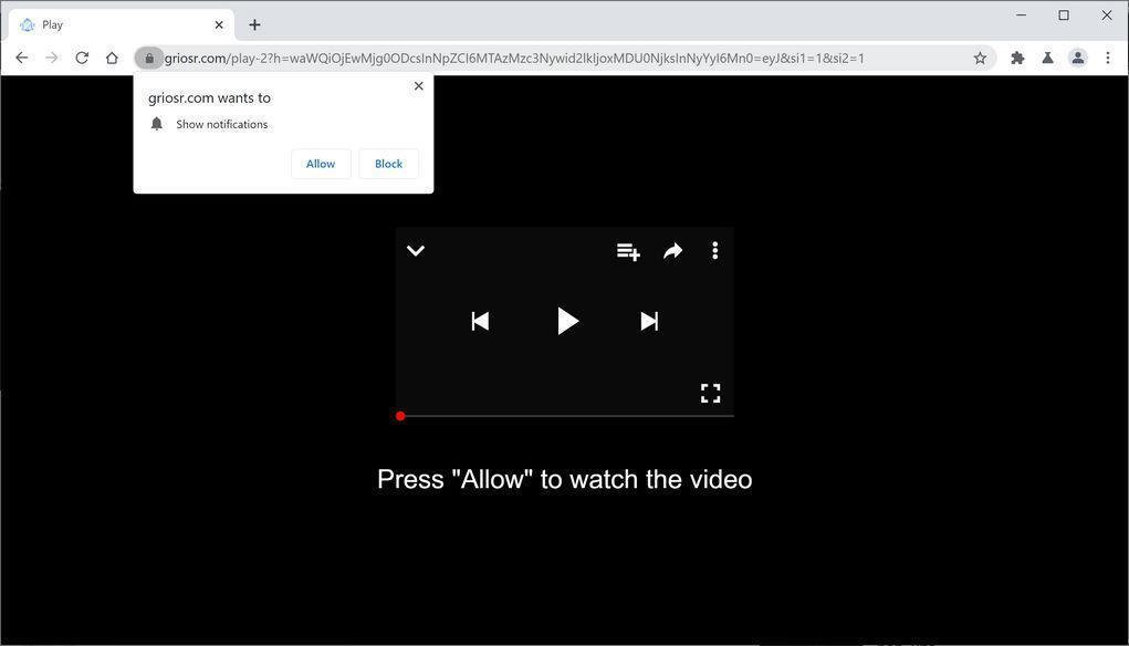 Image: Chrome browser is redirected to Griosr.com
