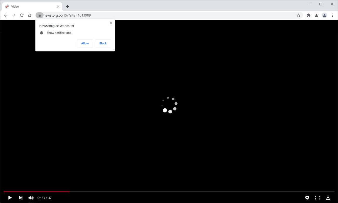 Image: Chrome browser is redirected to Newstorg.cc