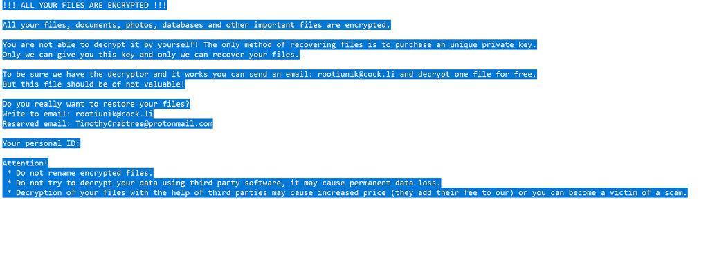 Image: Rootiunik ransomware