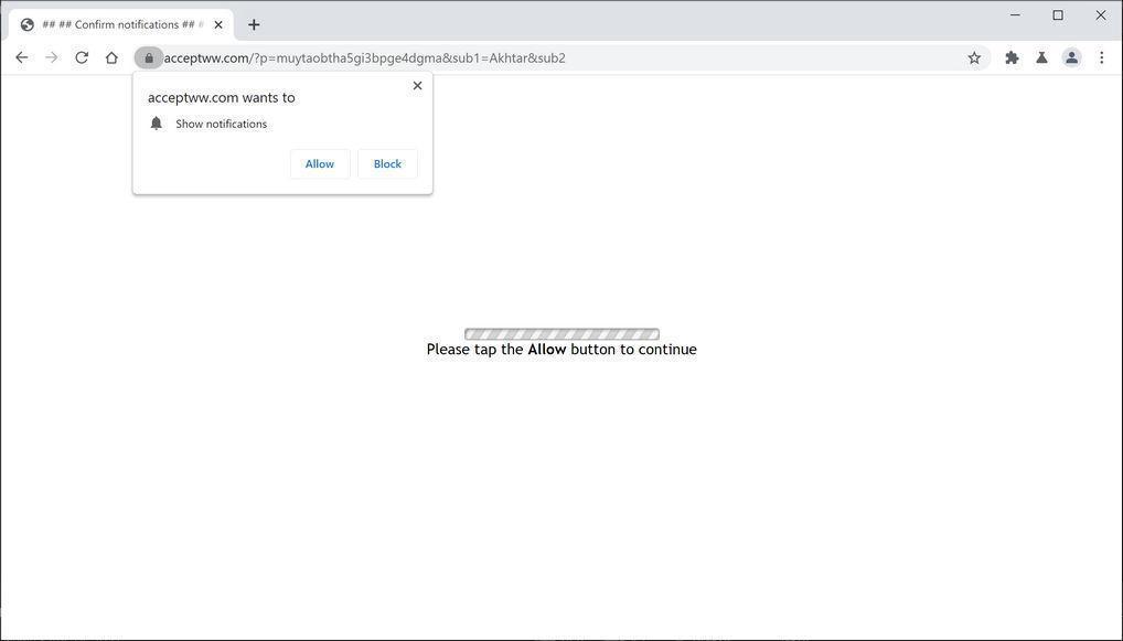 Image: Chrome browser is redirected to Acceptww.com