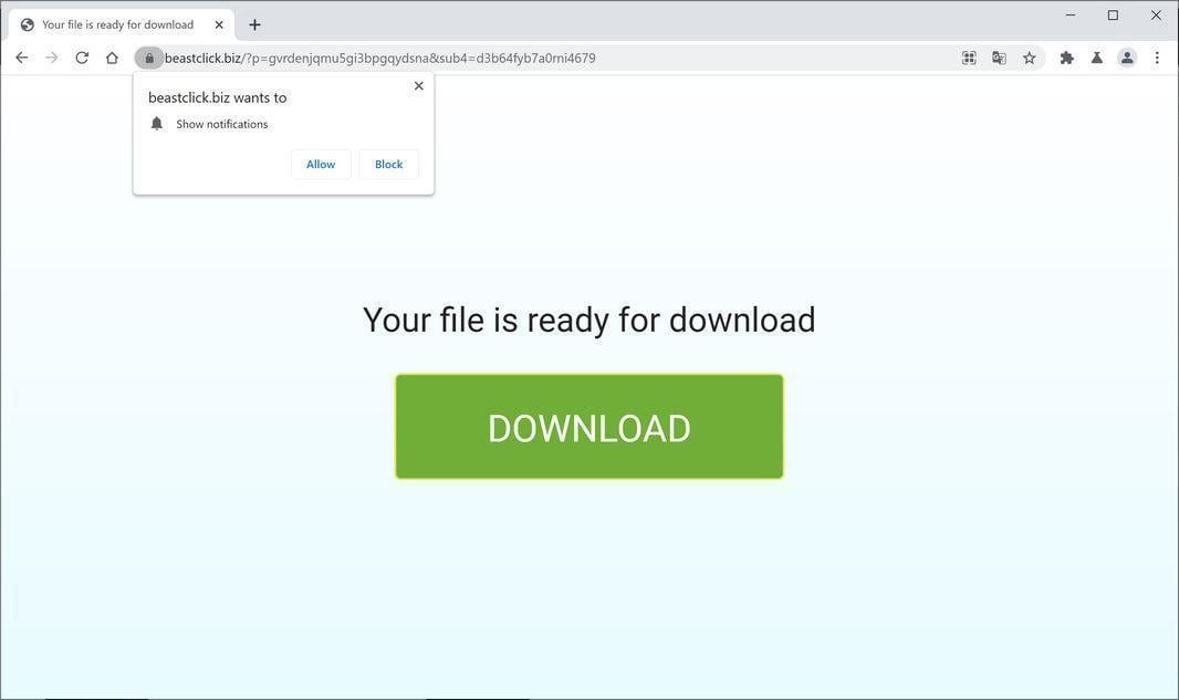 Image: Chrome browser is redirected to Beastclick.biz