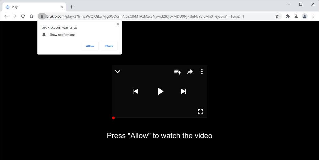 Image: Chrome browser is redirected to Bruklo.com