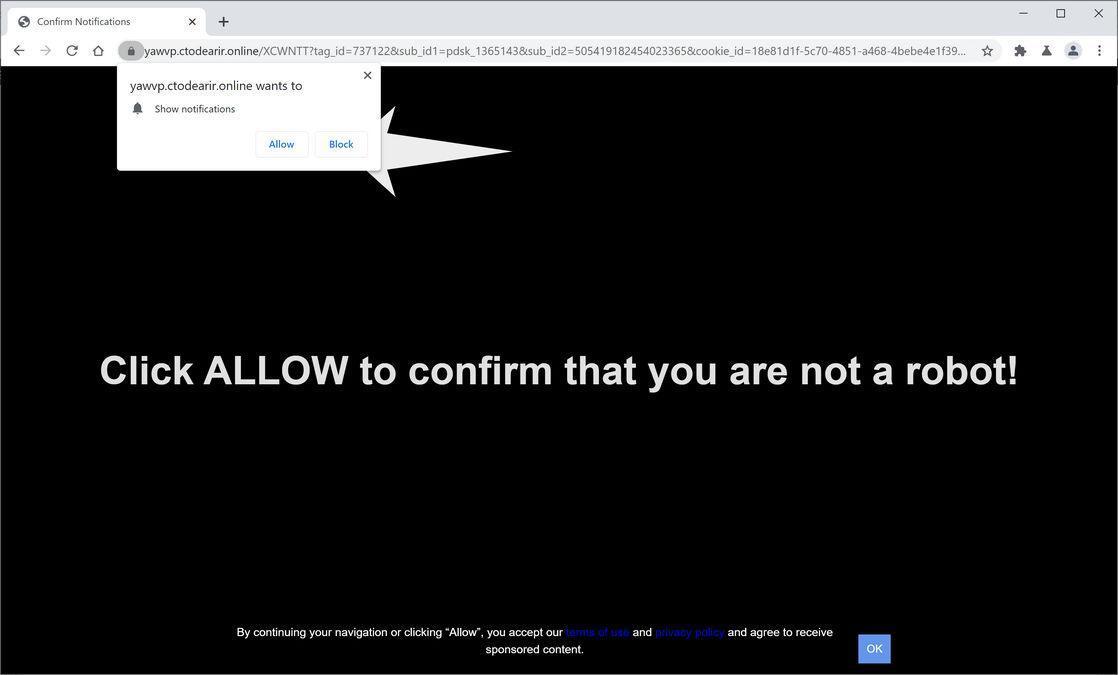 Image: Chrome browser is redirected to Ctodearir.online