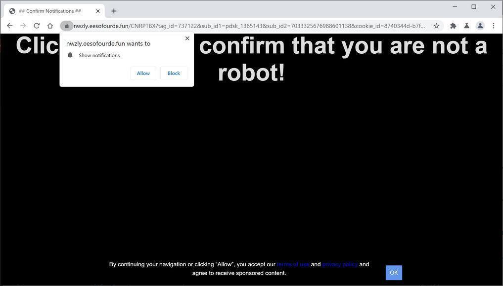 Image: Chrome browser is redirected to Eesofourde.fun