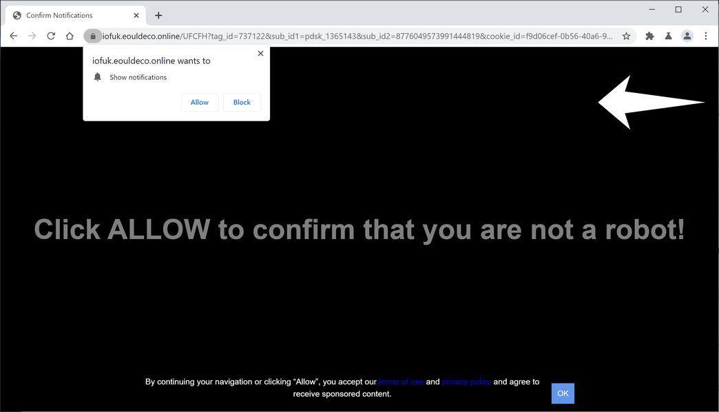 Image: Chrome browser is redirected to Eouldeco.online