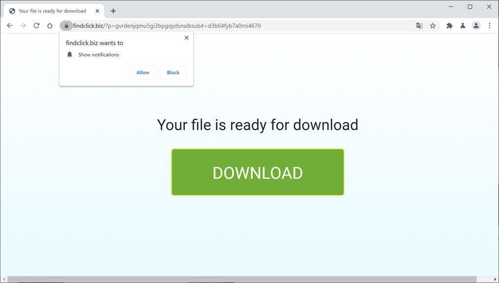 Image: Chrome browser is redirected to Findclick.biz