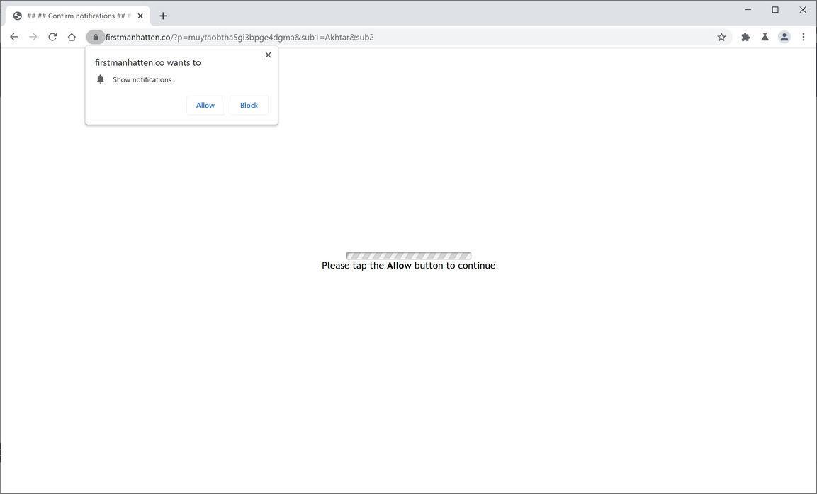 Image: Chrome browser is redirected to Firstmanhatten.co