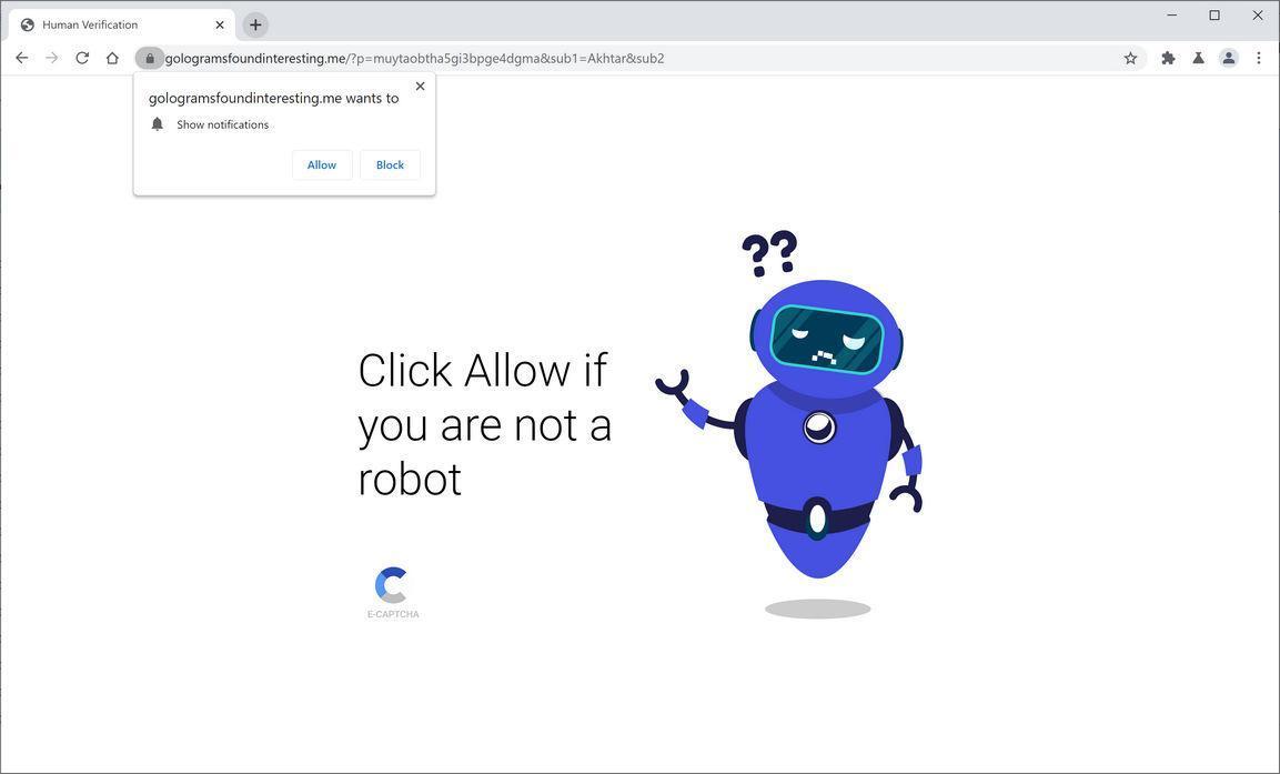 Image: Chrome browser is redirected to Gologramsfoundinteresting.me