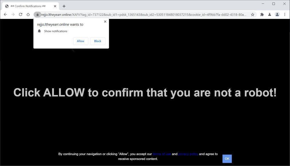 Image: Chrome browser is redirected to Ltheyearr.online
