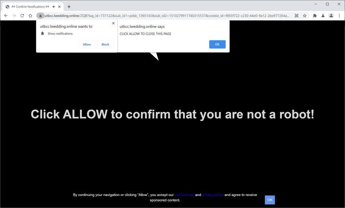 Image: Chrome browser is redirected to Lwedding.online