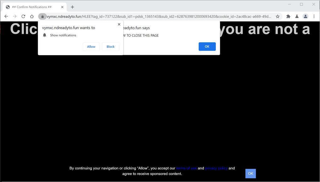 Image: Chrome browser is redirected to Ndreadyto.fun