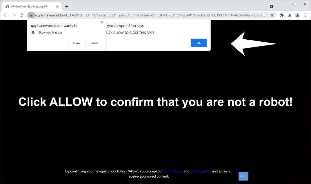 Image: Chrome browser is redirected to Newproid.fun