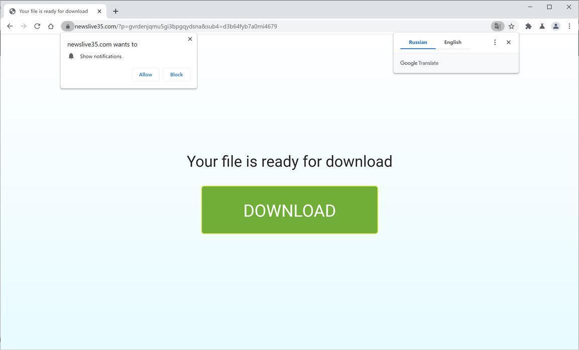 Image: Chrome browser is redirected to Newslive35.com