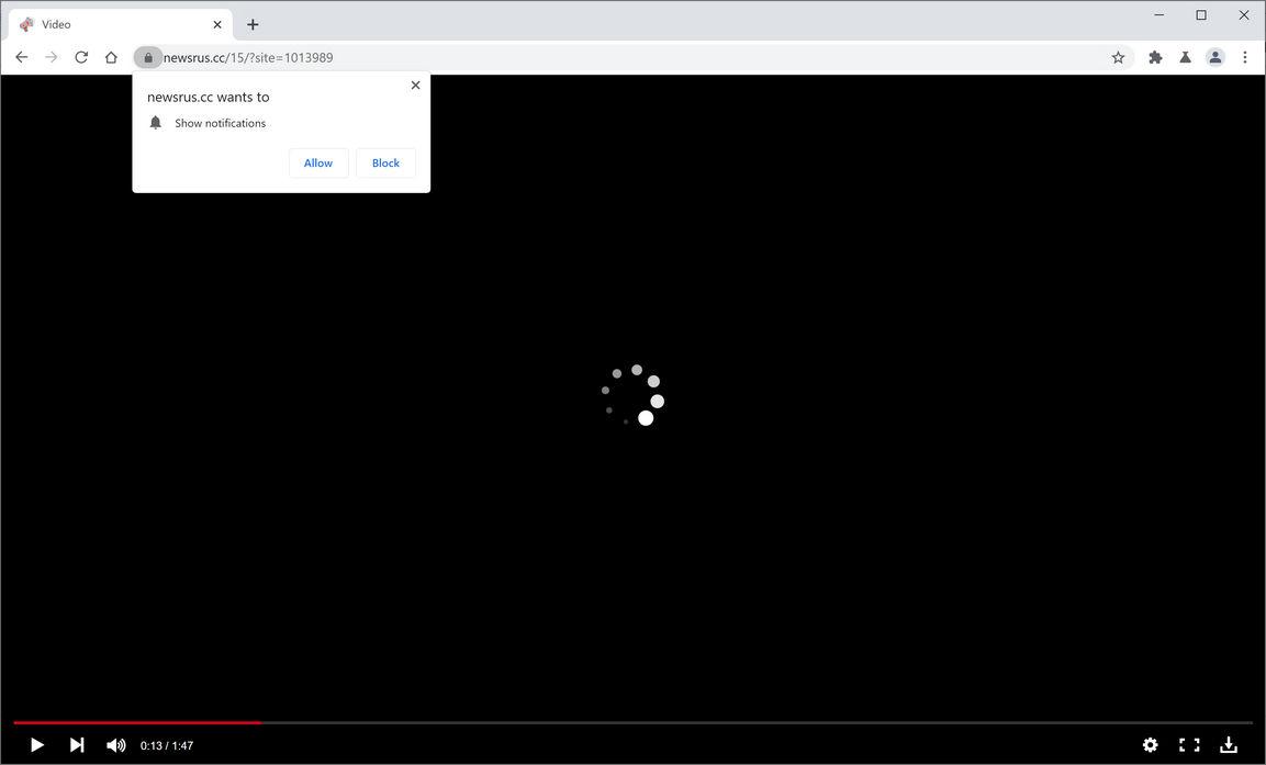 Image: Chrome browser is redirected to Newsrus.cc