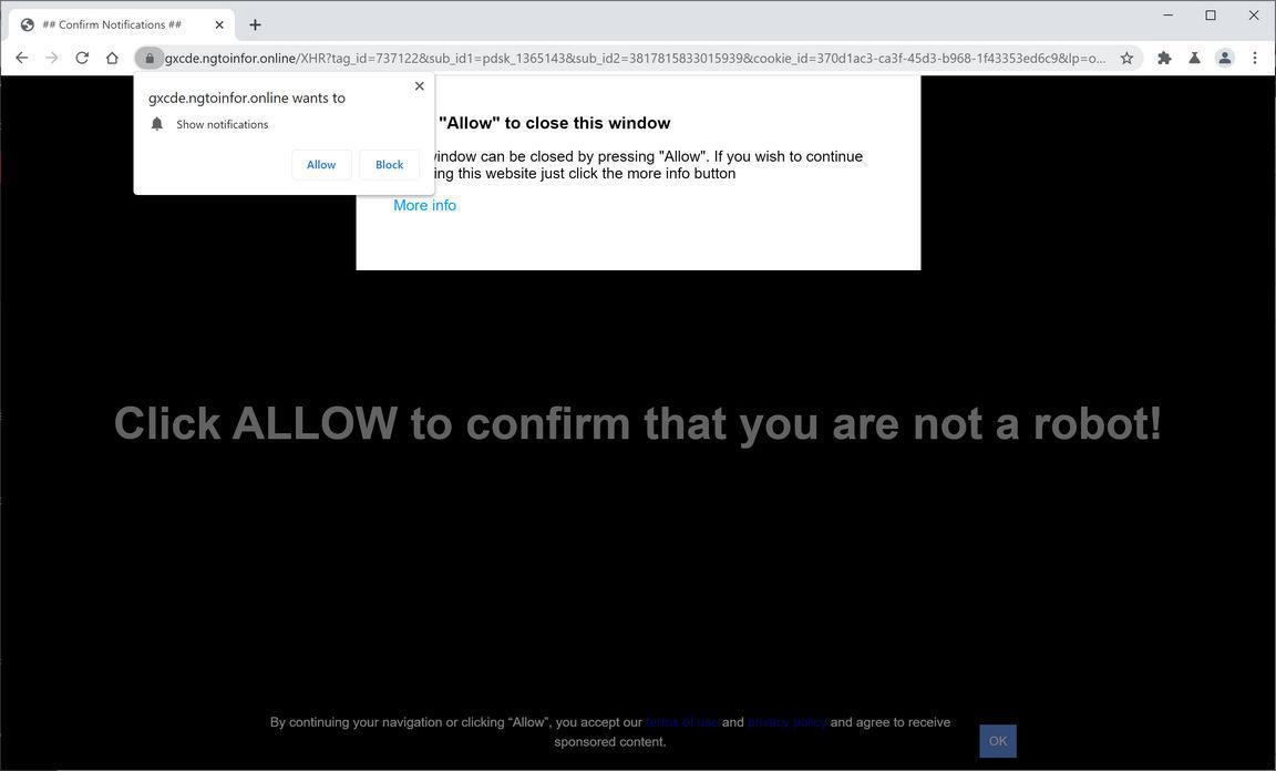 Image: Chrome browser is redirected to Ngtoinfor.online