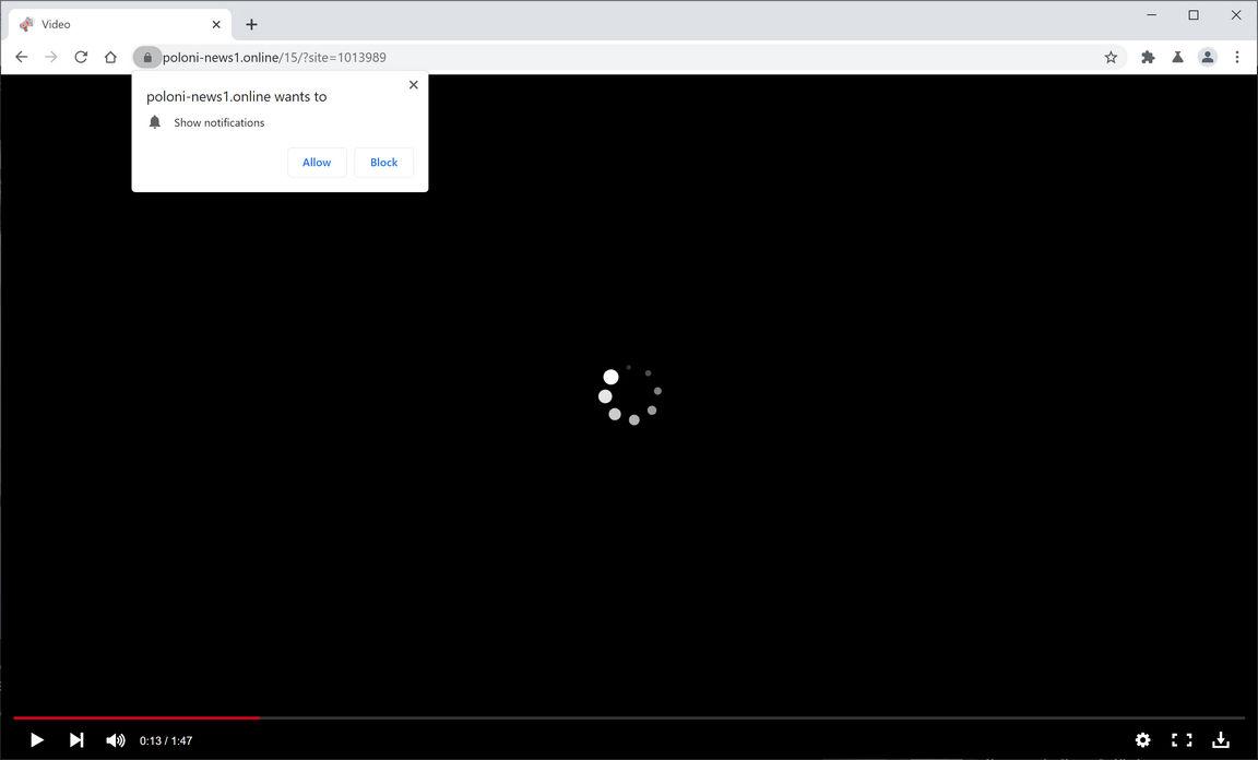 Image: Chrome browser is redirected to Poloni-news1.online