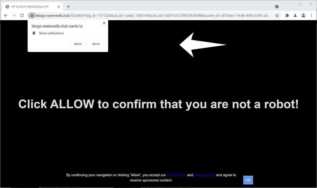Image: Chrome browser is redirected to Reatenedb.club