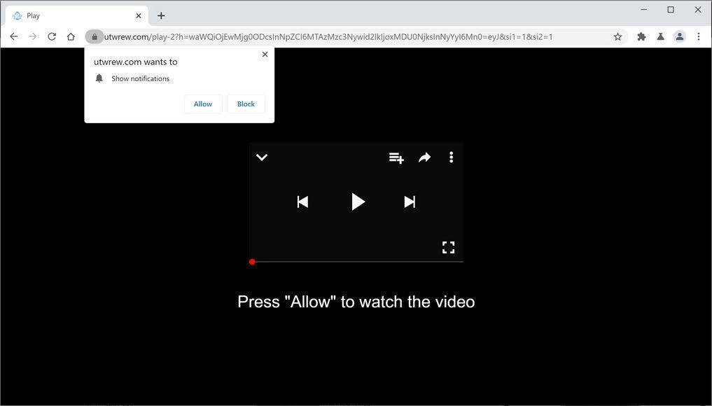 Image: Chrome browser is redirected to Utwrew.com