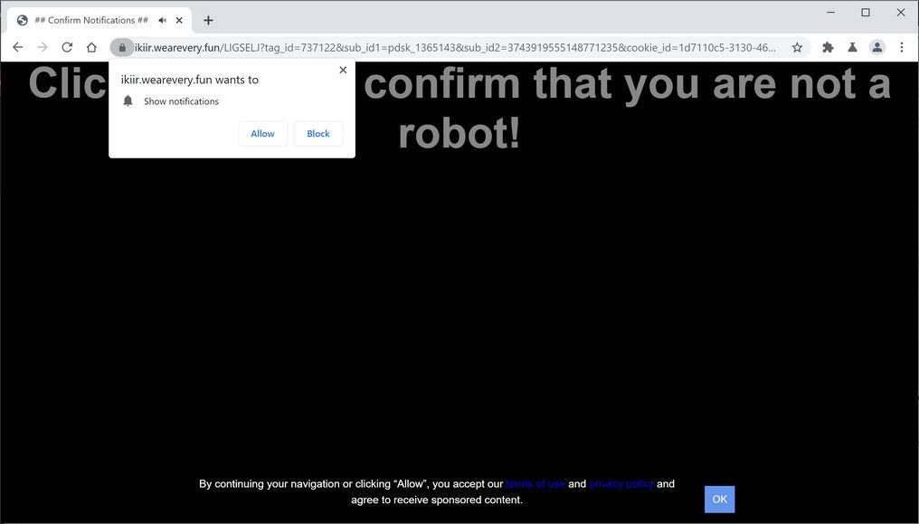 Image: Chrome browser is redirected to Wearevery.fun