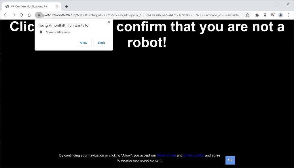 Image: Chrome browser is redirected to Xtmonthifth.fun
