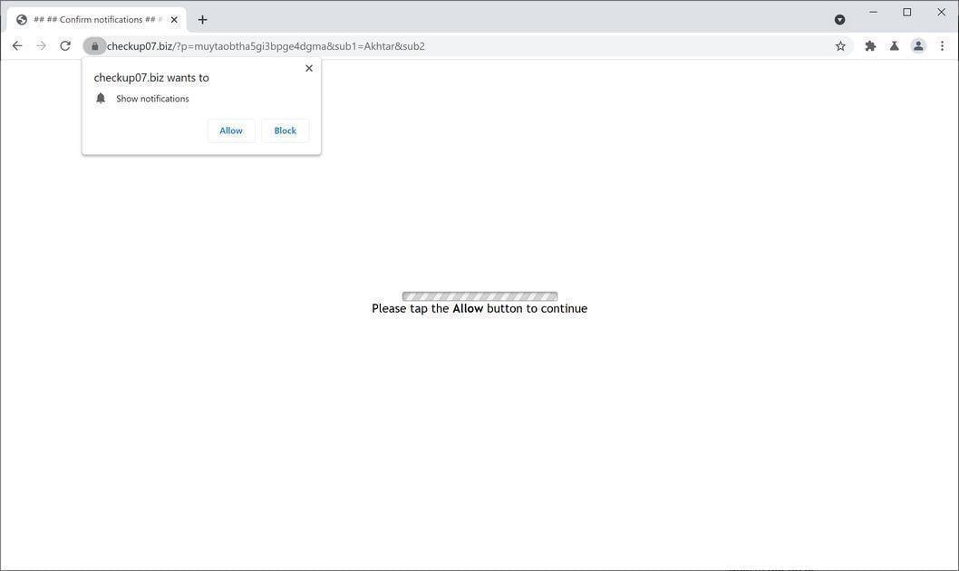 Image: Chrome browser is redirected to Checkup07.biz