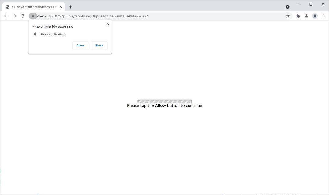 Image: Chrome browser is redirected to Checkup08.biz