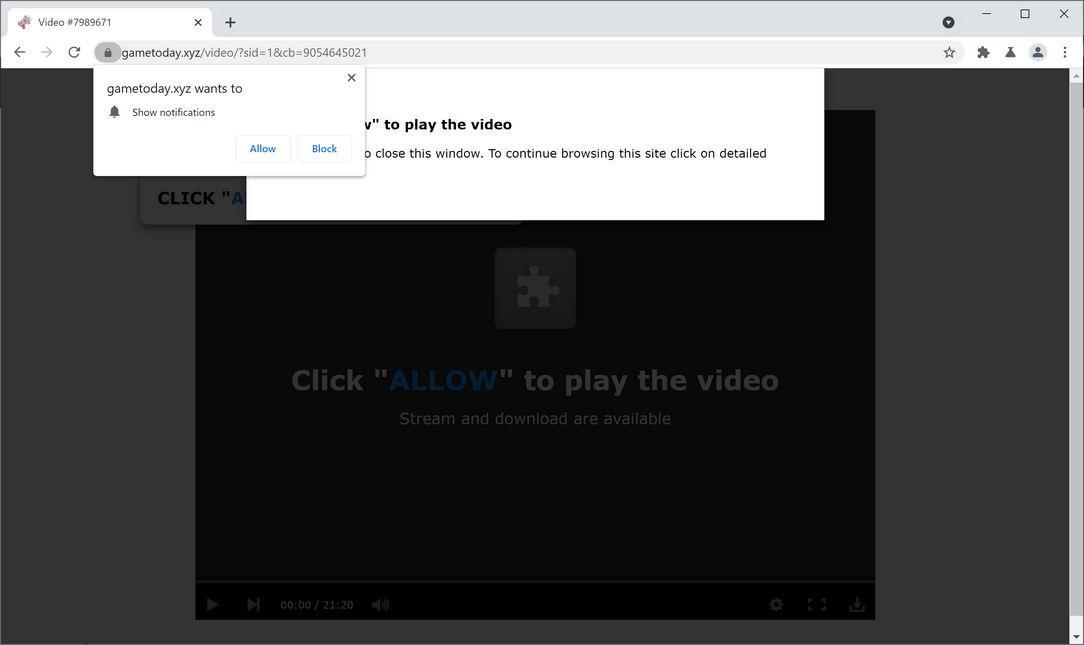 Image: Chrome browser is redirected to Gametoday.xyz