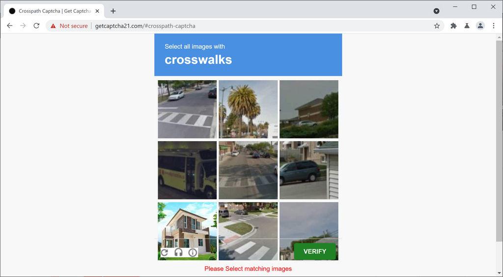 Image: Chrome browser is redirected to Getcaptcha21.com