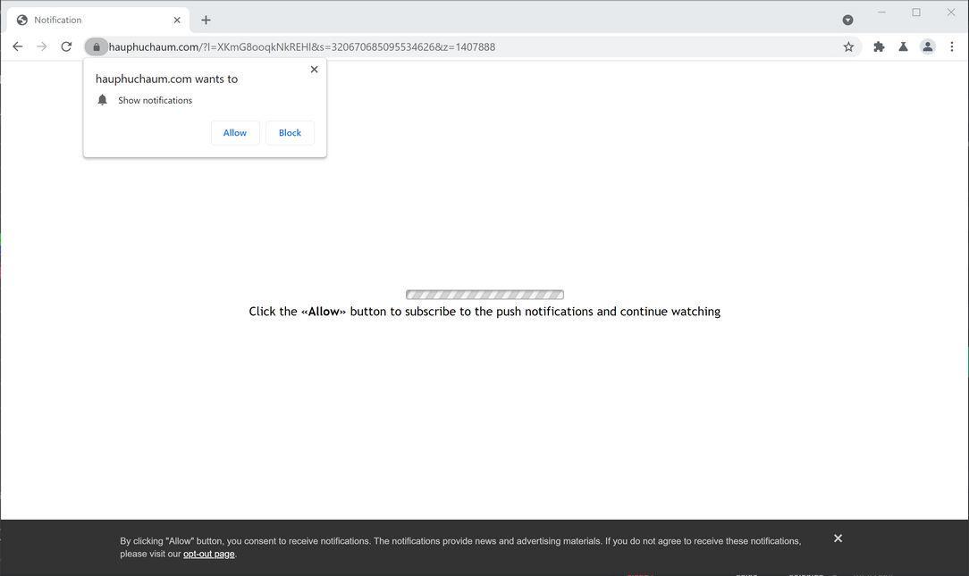Image: Chrome browser is redirected to Hauphuchaum.com